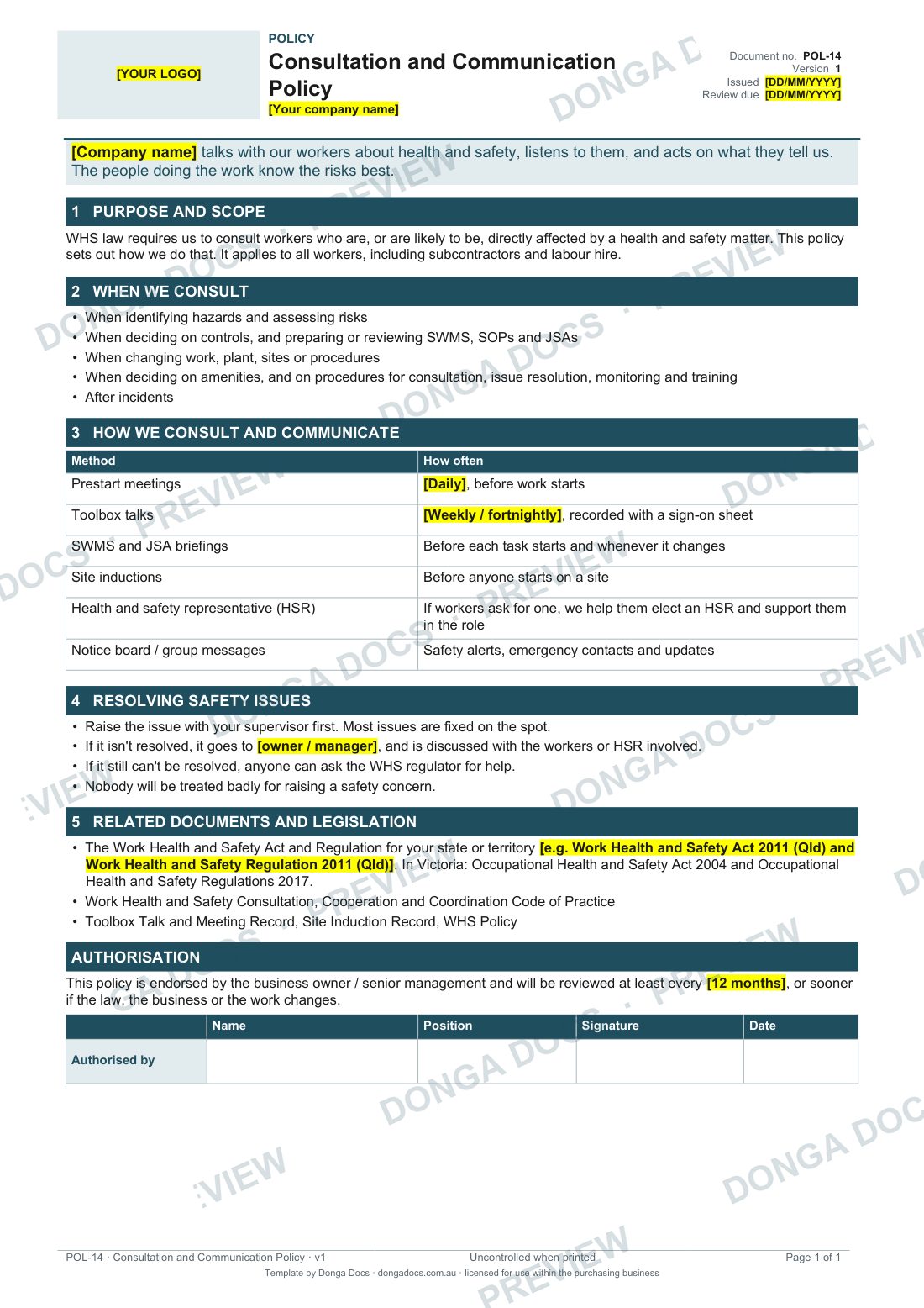 Preview of page 1 of the Consultation and Communication Policy