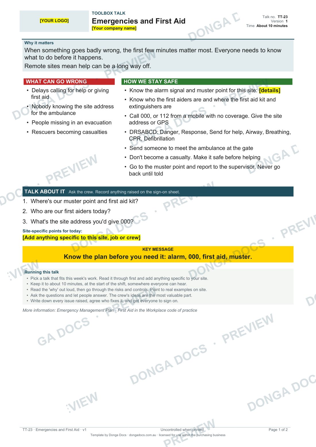 Preview of page 1 of the Emergencies and First Aid
