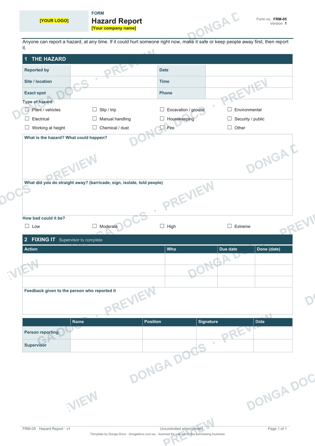 Preview of page 1 of the Hazard Report
