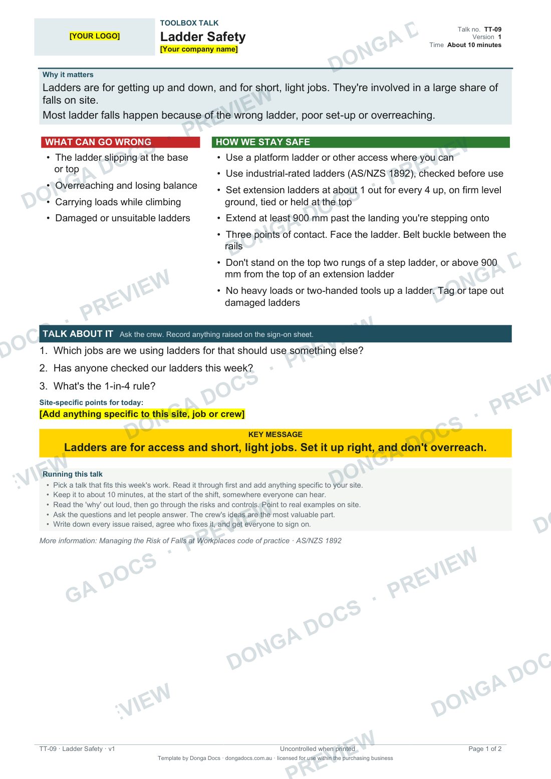 Preview of page 1 of the Ladder Safety