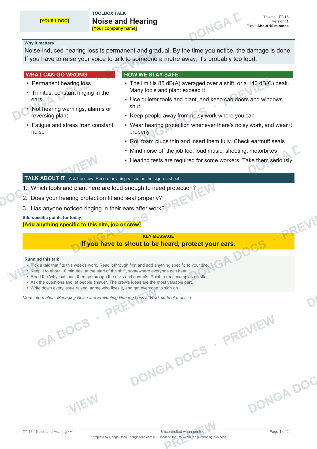 Preview of page 1 of the Noise and Hearing