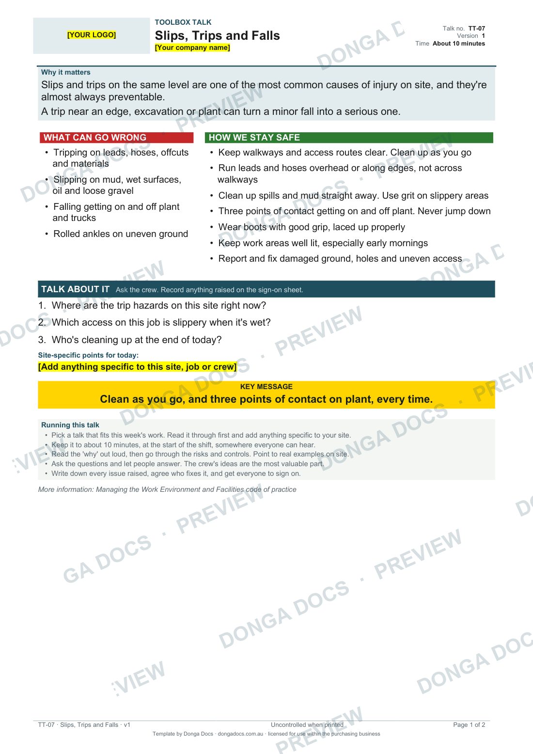 Preview of page 1 of the Slips, Trips and Falls