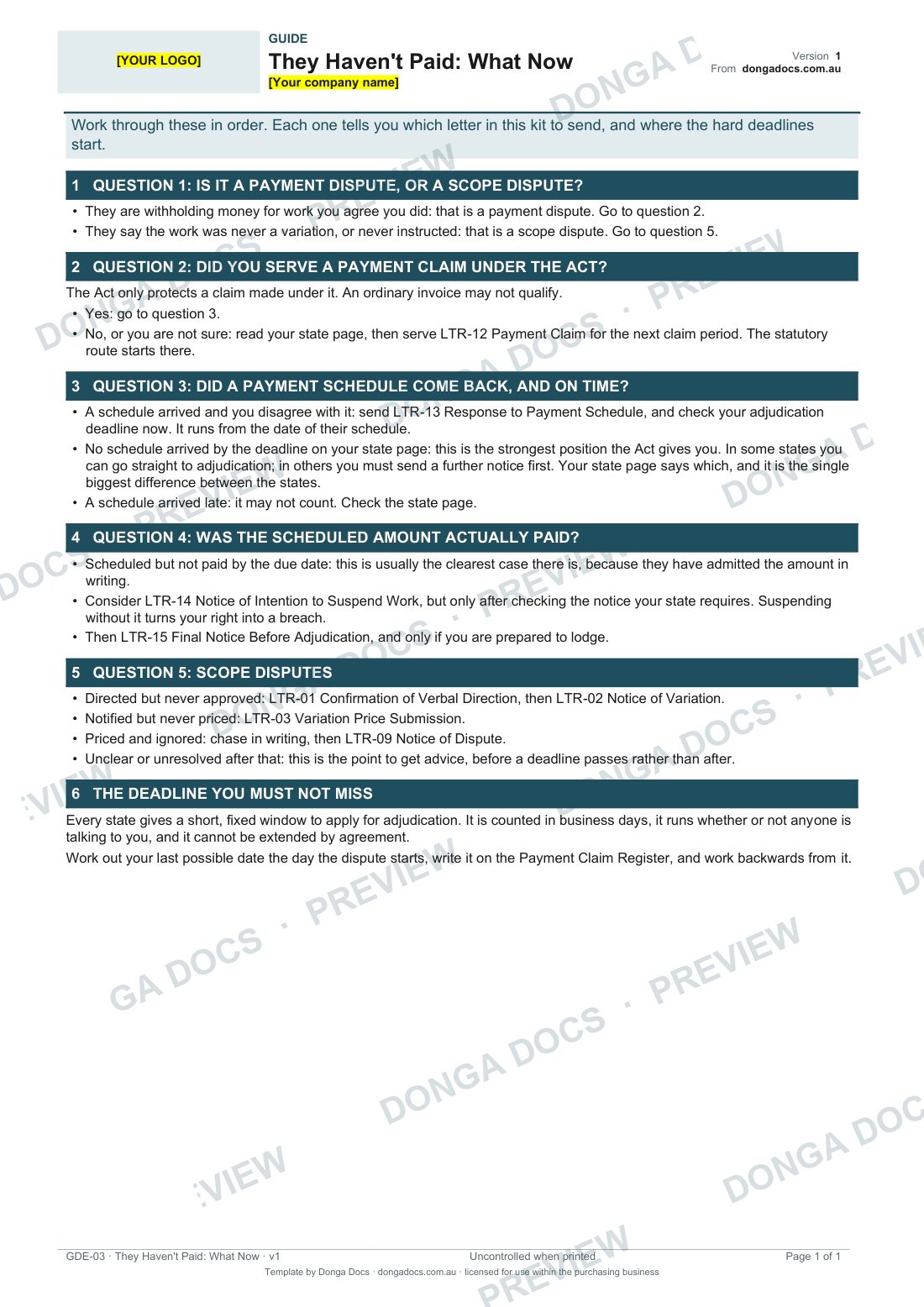 Preview of page 1 of the They Haven't Paid: What Now