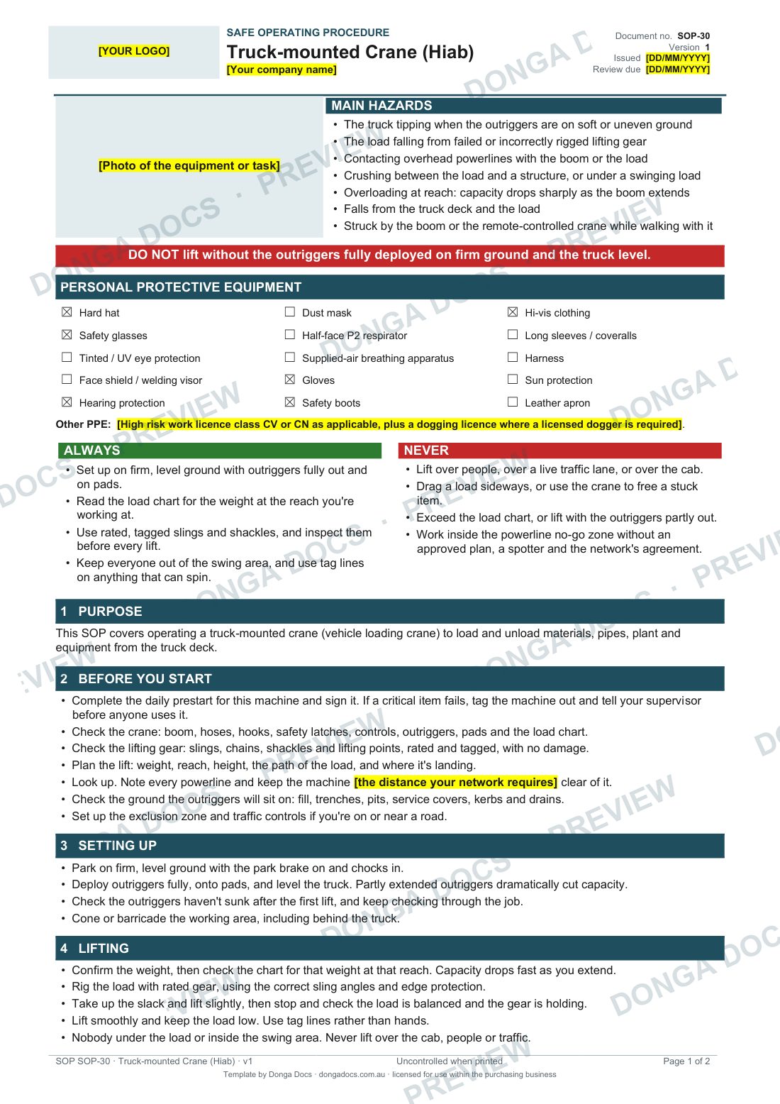 Preview of page 1 of the Truck-mounted Crane (Hiab) SOP