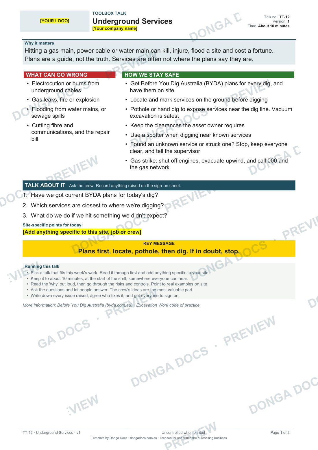 Preview of page 1 of the Underground Services